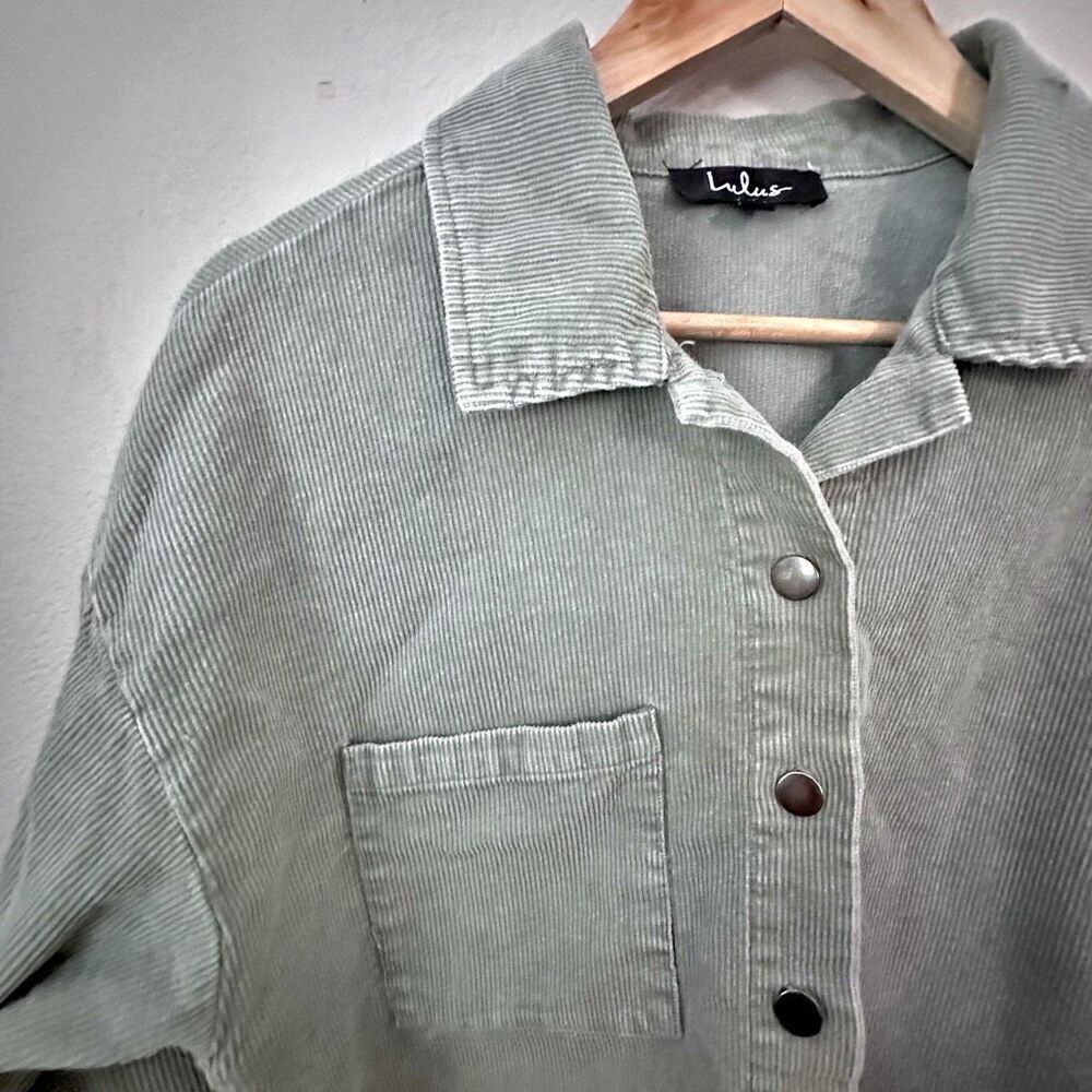 LULU'S | Sage Green Corduroy Cropped Jacket Button Down | Size Small - Picture 2 of 5